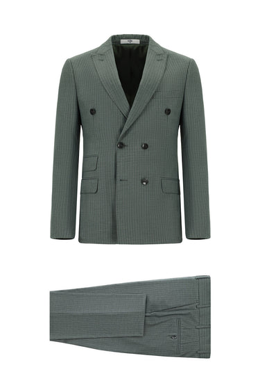 Koyu Yeşil Super Slim Fit Ekstra Dar Kesim Çizgili Kruvaze Takım Elbise