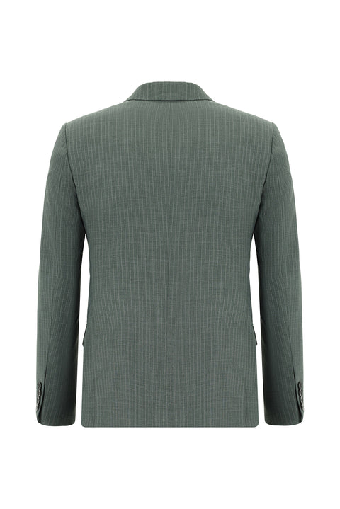 Koyu Yeşil 7 Drop Super Slim Fit Eksra Dar Kesim Çizgili Kruvaze Takım Elbise