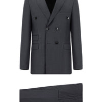 Koyu Antrasit Super Slim Fit Ekstra Dar Kesim Çizgili Kruvaze Takım Elbise