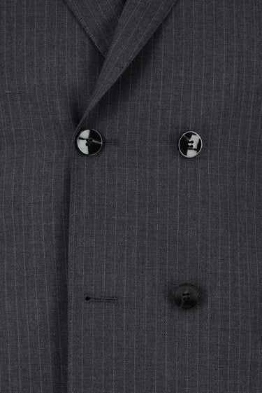 Koyu Antrasit Super Slim Fit Ekstra Dar Kesim Çizgili Kruvaze Takım Elbise
