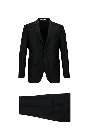 Siyah Slim Fit Dar Kesim Klasik Çizgili Takım Elbise