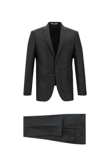 Koyu Füme Slim Fit Dar Kesim Klasik Çizgili Takım Elbise