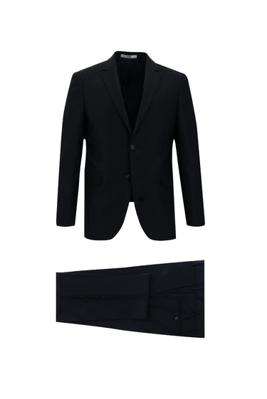 Koyu Lacivert Slim Fit Dar Kesim Klasik Çizgili Takım Elbise