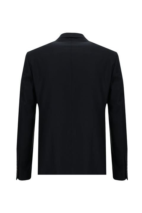 Koyu Lacivert 7 Drop Slim Fit Dar Kesim Çizgili Takım Elbise