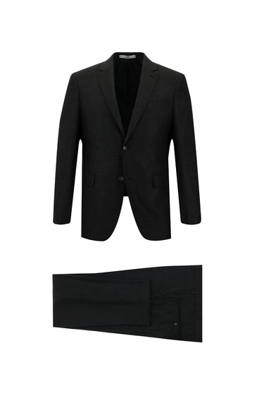 Koyu Antrasit Slim Fit Dar Kesim Klasik Çizgili Takım Elbise