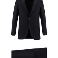 Siyah Slim Fit Dar Kesim Klasik Çizgili Takım Elbise
