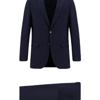 Koyu Lacivert Slim Fit Dar Kesim Klasik Çizgili Takım Elbise