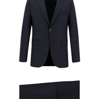 Koyu Antrasit Slim Fit Dar Kesim Klasik Çizgili Takım Elbise