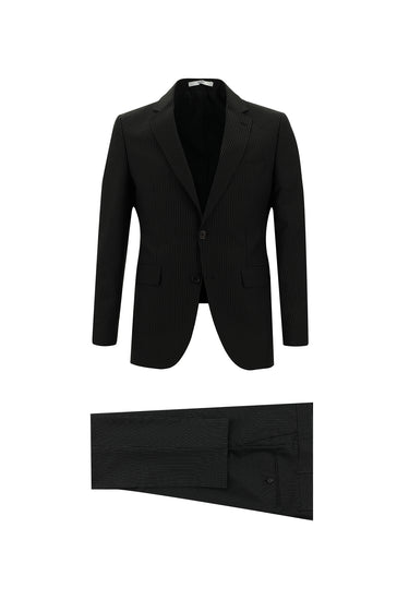 Siyah Slim Fit Dar Kesim Klasik Çizgili Takım Elbise
