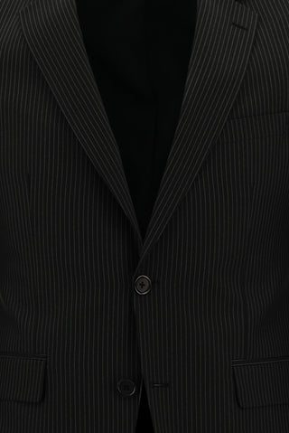 Siyah 7 Drop Slim Fit Dar Kesim Çizgili Takım Elbise