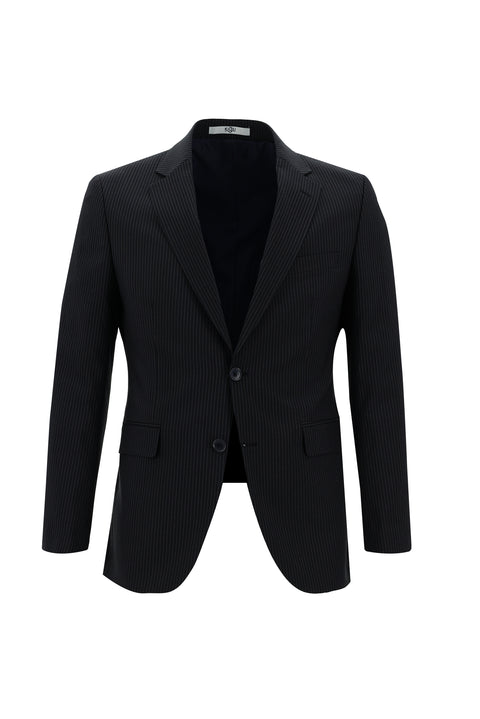 Koyu Lacivert 7 Drop Slim Fit Dar Kesim Çizgili Takım Elbise