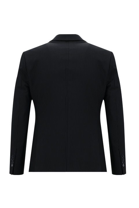 Koyu Lacivert 7 Drop Slim Fit Dar Kesim Çizgili Takım Elbise