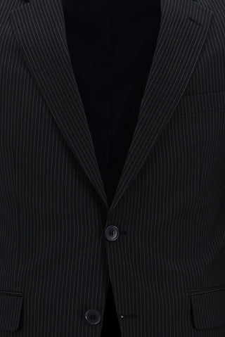 Koyu Lacivert 7 Drop Slim Fit Dar Kesim Çizgili Takım Elbise