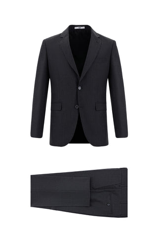 Orta Antrasit 7 Drop Slim Fit Dar Kesim Çizgili Takım Elbise