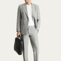 Orta Gri 7 Drop Slim Fit Dar Kesim Kruvaze Çizgili Takım Elbise