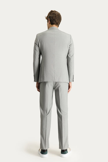 Orta Gri Slim Fit Dar Kesim Kruvaze Çizgili Takım Elbise