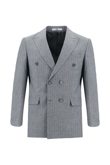 Orta Füme Slim Fit Dar Kesim Kruvaze Çizgili Takım Elbise