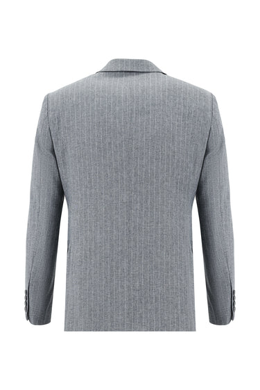 Orta Füme Slim Fit Dar Kesim Kruvaze Çizgili Takım Elbise