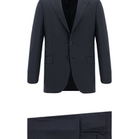 Koyu Lacivert Super Slim Fit Ekstra Dar Kesim Klasik Çizgili Takım Elbise