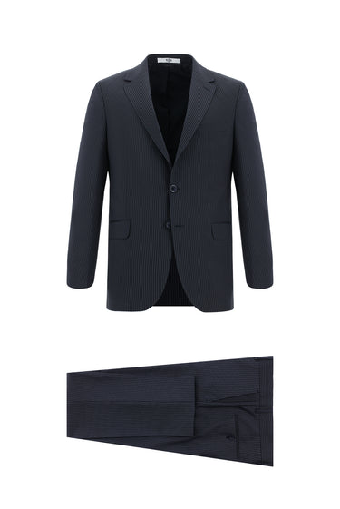 Koyu Lacivert Regular Fit Klasik Çizgili Takım Elbise