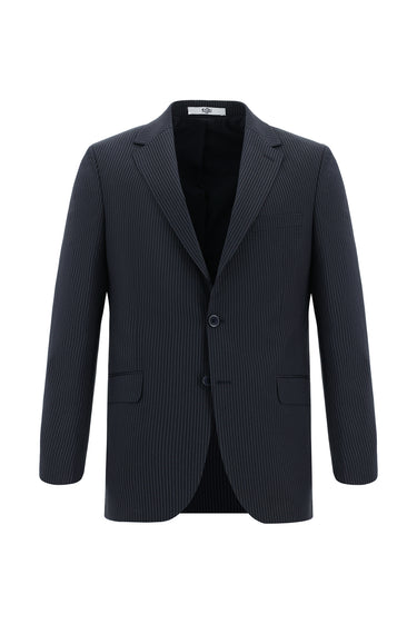 Koyu Lacivert Regular Fit Klasik Çizgili Takım Elbise