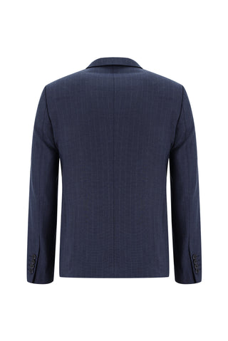 Orta Lacivert 7 Drop Super Slim Fit Eksra Dar Kesim Kruvaze Çizgili Takım Elbise