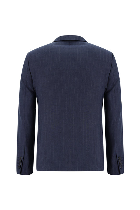 Orta Lacivert 7 Drop Super Slim Fit Eksra Dar Kesim Kruvaze Çizgili Takım Elbise