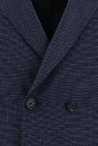 Orta Lacivert 7 Drop Super Slim Fit Eksra Dar Kesim Kruvaze Çizgili Takım Elbise