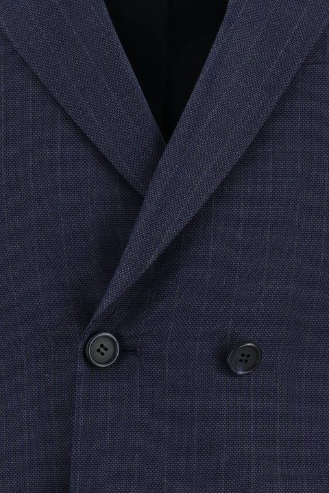 Orta Lacivert 7 Drop Super Slim Fit Eksra Dar Kesim Kruvaze Çizgili Takım Elbise