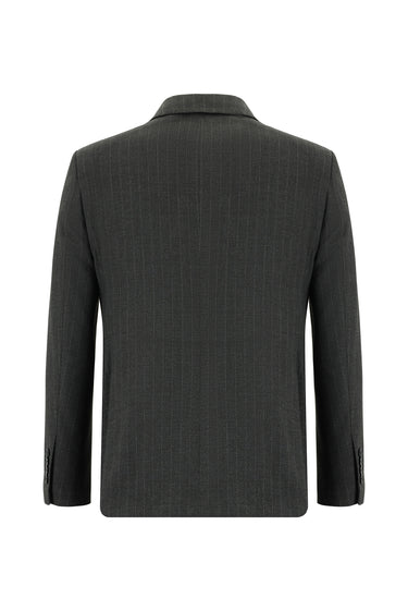 Koyu Antrasit Slim Fit Dar Kesim Çizgili Kruvaze Takım Elbise