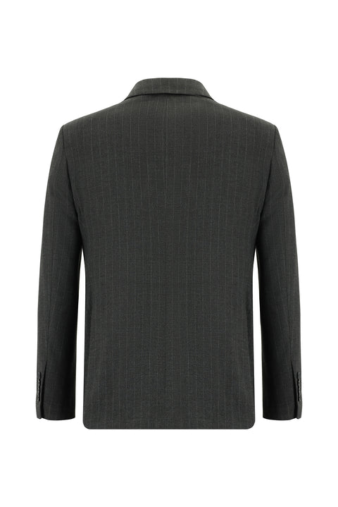 Koyu Antrasit 7 Drop Slim Fit Dar Kesim Çizgili Kruvaze Takım Elbise