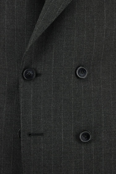 Koyu Antrasit Slim Fit Dar Kesim Çizgili Kruvaze Takım Elbise