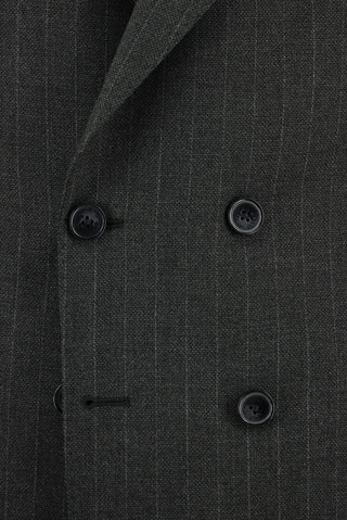 Koyu Antrasit 7 Drop Slim Fit Dar Kesim Çizgili Kruvaze Takım Elbise