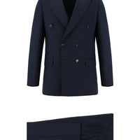 Koyu Lacivert Regular Fit Çizgili Kruvaze Takım Elbise