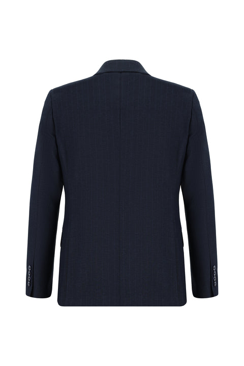 Koyu Lacivert 6 Drop Regular Fit Standart Kesim Çizgili Kruvaze Takım Elbise