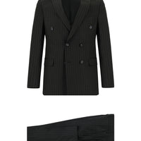 Koyu Antrasit 7 Drop Super Slim Fit Eksra Dar Kesim Çizgili Kruvaze Takım Elbise
