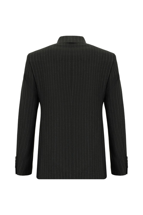 Koyu Antrasit 7 Drop Super Slim Fit Eksra Dar Kesim Çizgili Kruvaze Takım Elbise