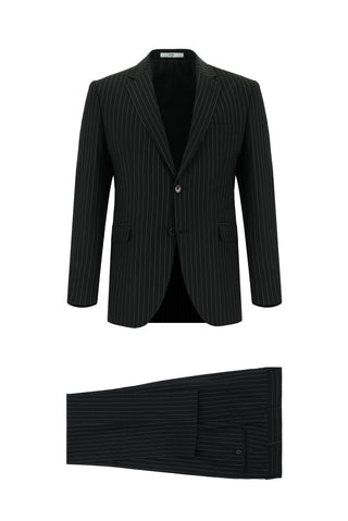 Siyah 7 Drop Slim Fit Dar Kesim Çizgili Takım Elbise