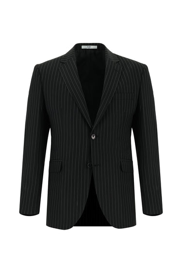 Siyah Slim Fit Dar Kesim Klasik Çizgili Takım Elbise