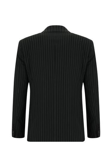 Siyah Slim Fit Dar Kesim Klasik Çizgili Takım Elbise