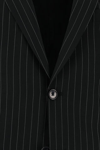 Siyah 7 Drop Slim Fit Dar Kesim Çizgili Takım Elbise