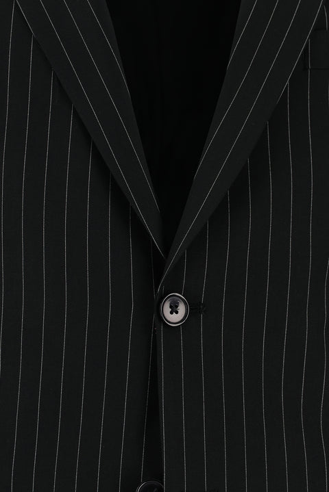 Siyah 7 Drop Slim Fit Dar Kesim Çizgili Takım Elbise
