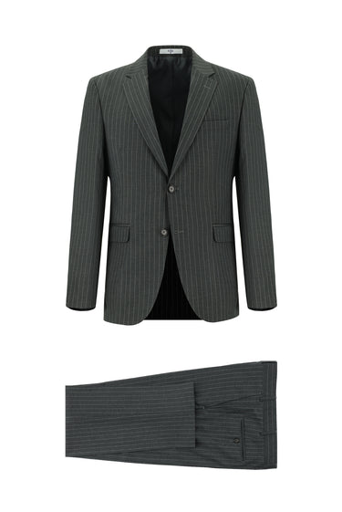 Koyu Füme Slim Fit Dar Kesim Klasik Çizgili Takım Elbise