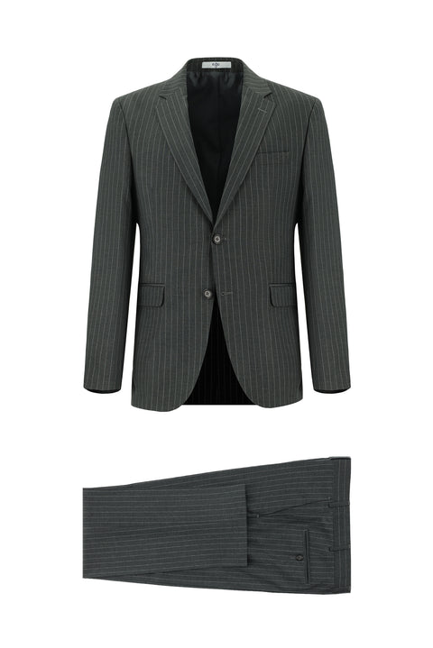 Koyu Füme 7 Drop Slim Fit Dar Kesim Çizgili Takım Elbise