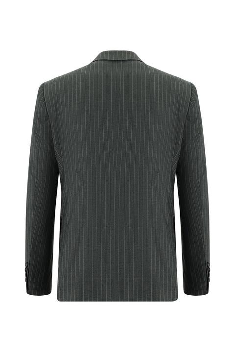 Koyu Füme 7 Drop Slim Fit Dar Kesim Çizgili Takım Elbise