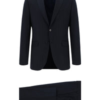 Koyu Lacivert 7 Drop Slim Fit Dar Kesim Çizgili Takım Elbise