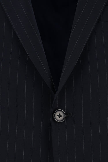 Koyu Lacivert Slim Fit Dar Kesim Klasik Çizgili Takım Elbise