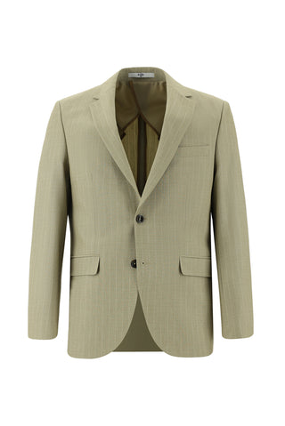 Açık Vizon 7 Drop Slim Fit Dar Kesim Beli Lastikli İpli Çizgili Takım Elbise