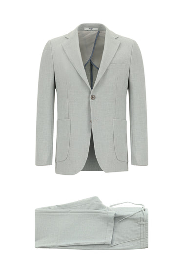 Açık Gri Slim Fit Dar Kesim Çizgili Beli Lastikli İpli Takım Elbise