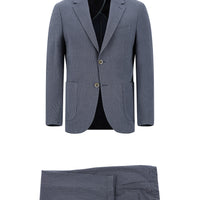 Açık Lacivert Slim Fit Dar Kesim Çizgili Beli Lastikli İpli Takım Elbise